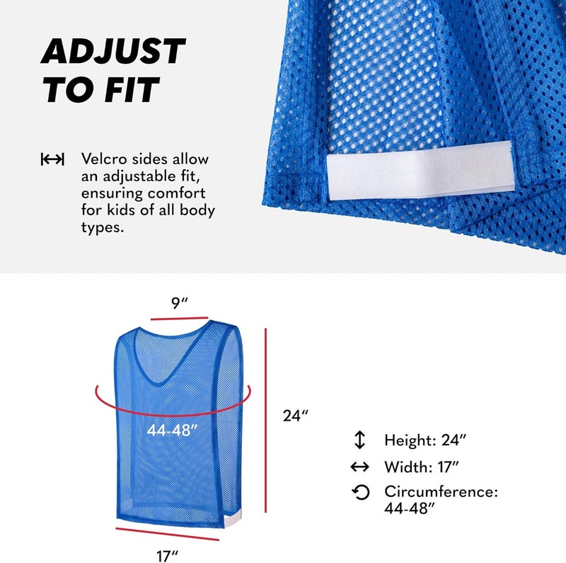 GSI Youth & Kids Pinnies with Velcro - Adjustable, Breathable, Lightweight Pinnies for Sports & Scrimmage Vests for Soccer/Basketball (10 Red, 10 Blue) - Includes Carry Bag - Image 5